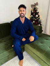Load image into Gallery viewer, MIDNIGHT JEWEL (SAPPHIRE BLUE) - Men's Two Piece Long Matching Pyjama Set
